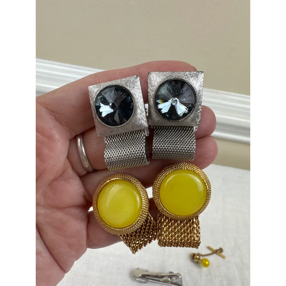 Vintage MCM Mens Cufflink Mesh Wrap Lot 6 w Tie Pins